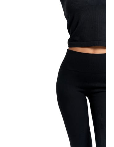 Legginsy damskie - Legginsy damskie o wysokim stanie z prążkowaną strukturą CZARNY - produkt 9