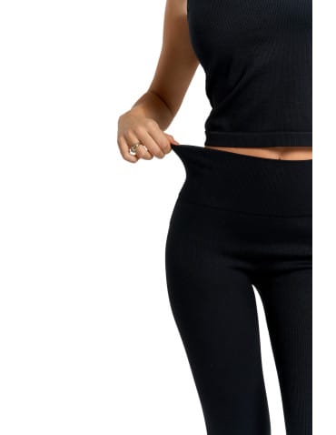 Legginsy damskie - Legginsy damskie o wysokim stanie z prążkowaną strukturą CZARNY - produkt 10