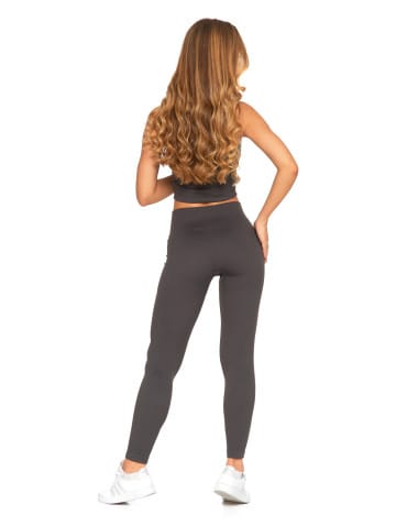 Legginsy damskie - Legginsy damskie o wysokim stanie z prążkowaną strukturą GRAFIT - produkt 3