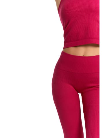 Legginsy damskie - Legginsy damskie o wysokim stanie z prążkowaną strukturą BORDOWY - produkt 3