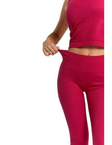 Legginsy damskie - Legginsy damskie o wysokim stanie z prążkowaną strukturą BORDOWY - produkt 4