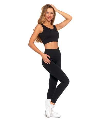 Legginsy damskie - Legginsy damskie sportowe w prążek wysoki stan CZARNY - produkt 5