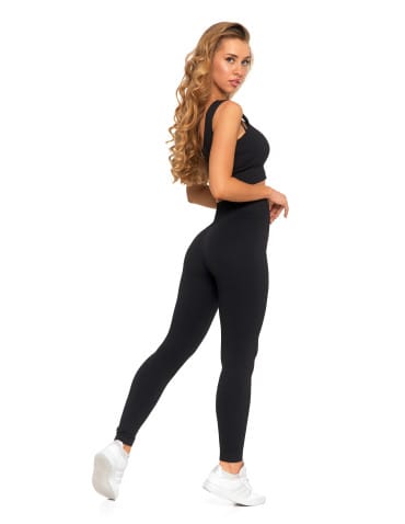 Legginsy damskie - Legginsy damskie sportowe w prążek wysoki stan CZARNY - produkt 7