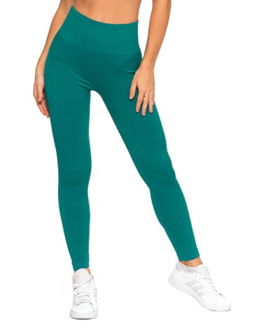 Legginsy damskie - Legginsy damskie sportowe w prążek wysoki stan ZIELONY - produkt 4