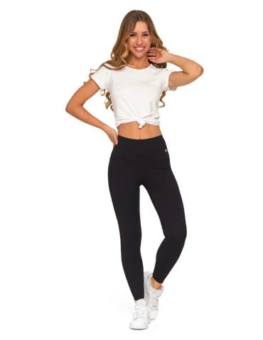Legginsy damskie z wysokim stanem funkcyjne - CZARNY - produkt 2