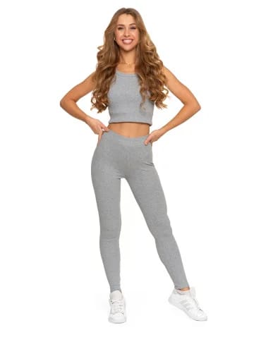 Legginsy damskie - Legginsy damskie bawełniane z szeroką gumą w pasie SZARY - produkt 1