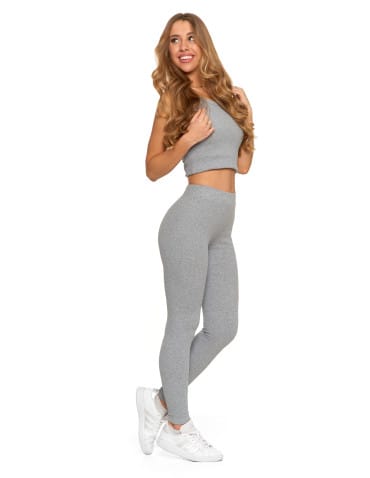 Legginsy damskie - Legginsy damskie bawełniane z szeroką gumą w pasie SZARY - produkt 2
