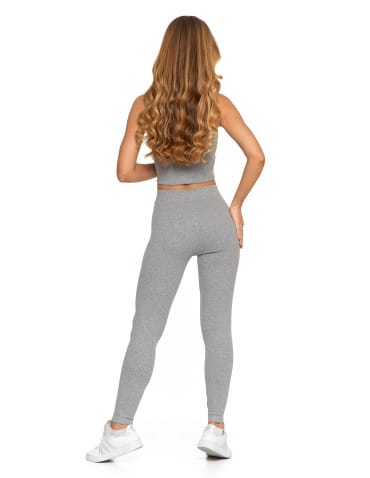 Legginsy damskie - Legginsy damskie bawełniane z szeroką gumą w pasie SZARY - produkt 3