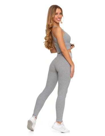 Legginsy damskie - Legginsy damskie bawełniane z szeroką gumą w pasie SZARY - produkt 4