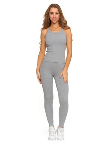 Legginsy damskie - Legginsy damskie bawełniane z szeroką gumą w pasie SZARY - produkt 5