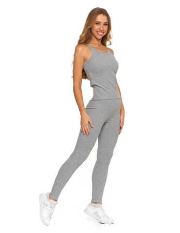 Legginsy damskie - Legginsy damskie bawełniane z szeroką gumą w pasie SZARY - produkt 6