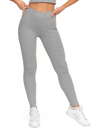 Legginsy damskie - Legginsy damskie bawełniane z szeroką gumą w pasie SZARY - produkt 11