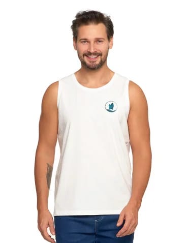 Koszulki i Tank Topy - Koszulka męska bez rękawów bawełniana tank top z nadrukiem BIAŁY - produkt 1
