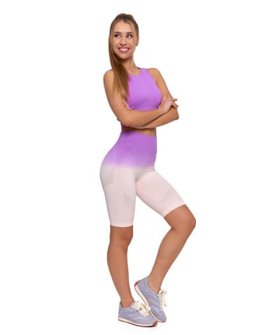 Legginsy damskie - Legginsy bezszwowe damskie kolarki push-up RÓŻOWY - produkt 3