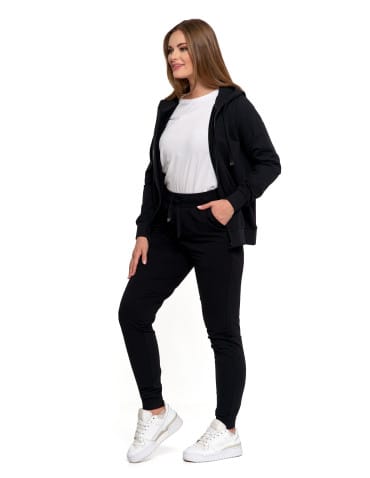 Bluzy damskie - Bluza damska dresowa z kapturem i zamkiem CZARNY - produkt 3