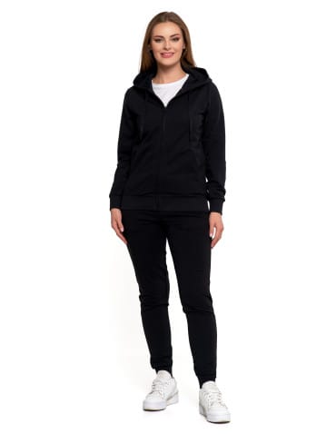 Bluzy damskie - Bluza damska dresowa z kapturem i zamkiem CZARNY - produkt 4
