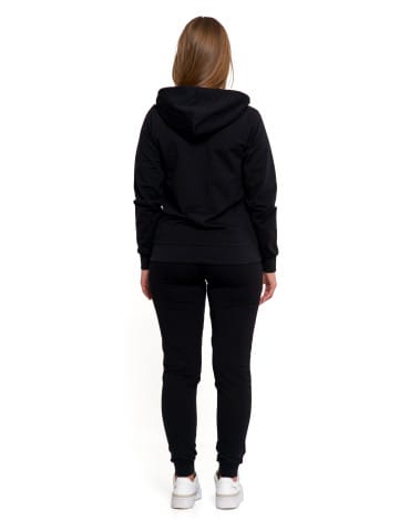 Bluzy damskie - Bluza damska dresowa z kapturem i zamkiem CZARNY - produkt 6