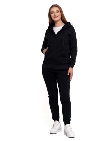 Bluzy damskie - Bluza damska dresowa z kapturem i zamkiem CZARNY - produkt 7