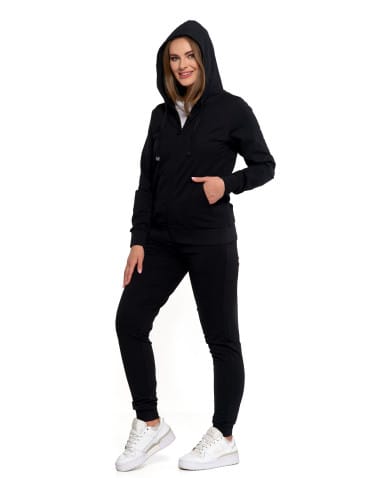 Bluzy damskie - Bluza damska dresowa z kapturem i zamkiem CZARNY - produkt 9