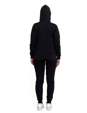 Bluzy damskie - Bluza damska dresowa z kapturem i zamkiem CZARNY - produkt 10
