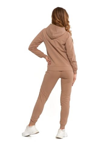 Bluzy damskie - Bluza damska dresowa z kapturem i zamkiem BEŻOWY - produkt 5