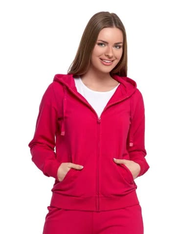 Bluzy damskie - Bluza damska dresowa z kapturem i zamkiem RÓŻOWY - produkt 1
