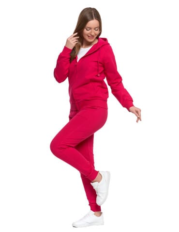 Bluzy damskie - Bluza damska dresowa z kapturem i zamkiem RÓŻOWY - produkt 3