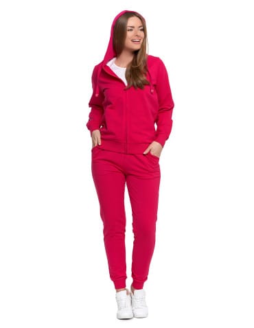 Bluzy damskie - Bluza damska dresowa z kapturem i zamkiem RÓŻOWY - produkt 4