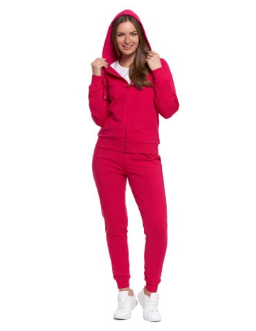 Bluzy damskie - Bluza damska dresowa z kapturem i zamkiem RÓŻOWY - produkt 5