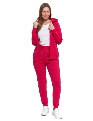 Bluzy damskie - Bluza damska dresowa z kapturem i zamkiem RÓŻOWY - produkt 7