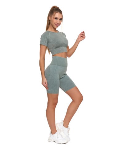 Koszulki i T-shirty - Sportowy top damski z krótkim rękawem ZIELONY - produkt 2