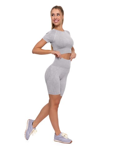 Koszulki i T-shirty - Sportowy top damski z krótkim rękawem SZARY - produkt 2