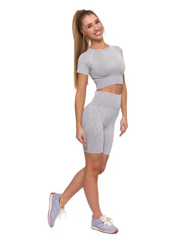 Koszulki i T-shirty - Sportowy top damski z krótkim rękawem SZARY - produkt 5