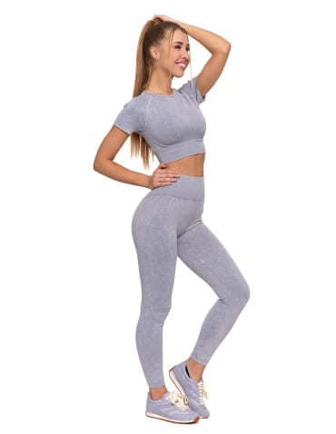 Legginsy damskie - Legginsy damskie bezszwowe z wysokim stanem sportowe SZARY - produkt 3