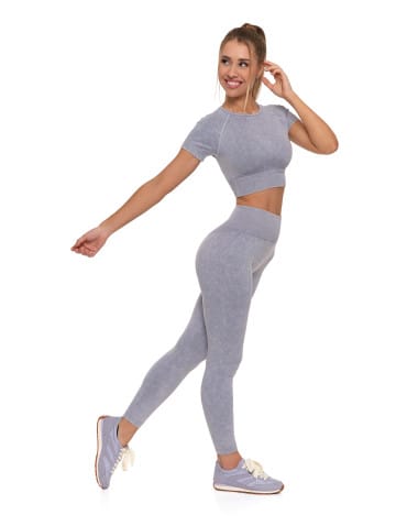 Legginsy damskie - Legginsy damskie bezszwowe z wysokim stanem sportowe SZARY - produkt 5