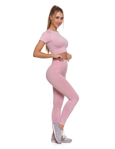 Legginsy damskie - Legginsy damskie bezszwowe z wysokim stanem sportowe RÓŻOWY - produkt 3
