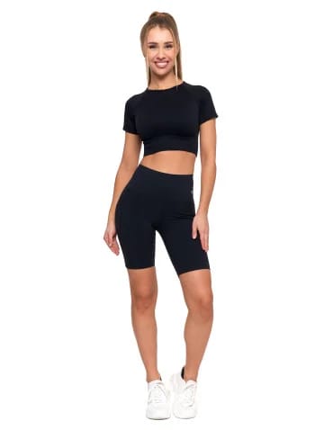 Legginsy damskie - Legginsy kolarki damskie sportowe z kieszeniami CZARNY - produkt 1