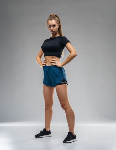 Szorty damskie letnie - Szorty sportowe damskie krótkie dwuwarstwowe na trening CZARNY - produkt 3