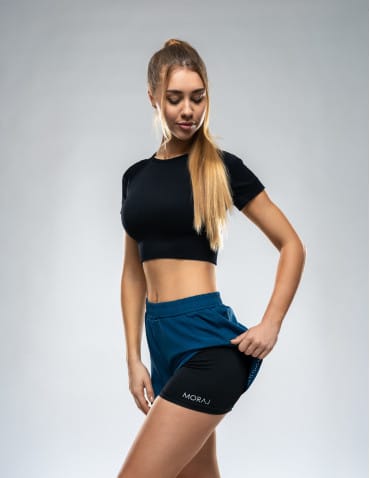 Szorty damskie letnie - Szorty sportowe damskie krótkie dwuwarstwowe na trening CZARNY - produkt 4