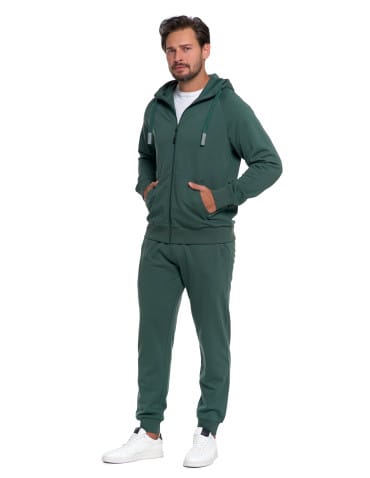 Bluzy męskie - Męska bluza dresowa z kapturem rozpinana ZIELONY - produkt 3