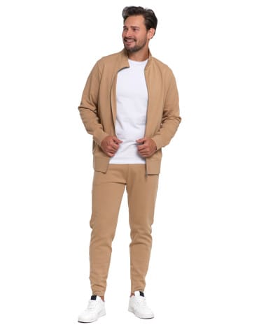 Bluzy męskie - Męska bluza dresowa ze stójką i zamkiem BEŻOWY - produkt 2