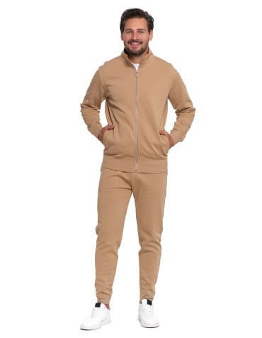 Bluzy męskie - Męska bluza dresowa ze stójką i zamkiem BEŻOWY - produkt 3