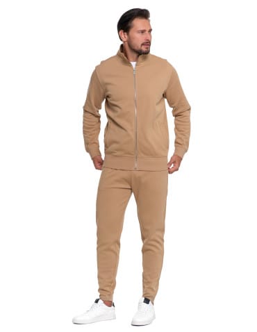 Bluzy męskie - Męska bluza dresowa ze stójką i zamkiem BEŻOWY - produkt 4