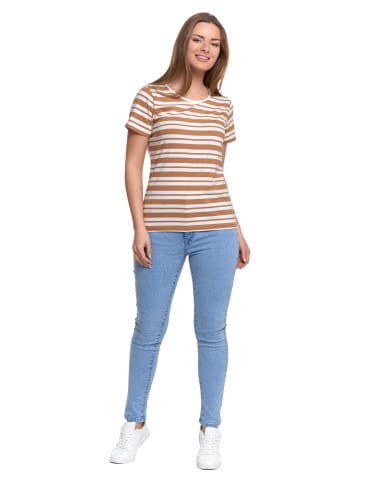 Koszulki i T-shirty - T-shirt damski bawełniany w paski BRĄZOWY - produkt 4