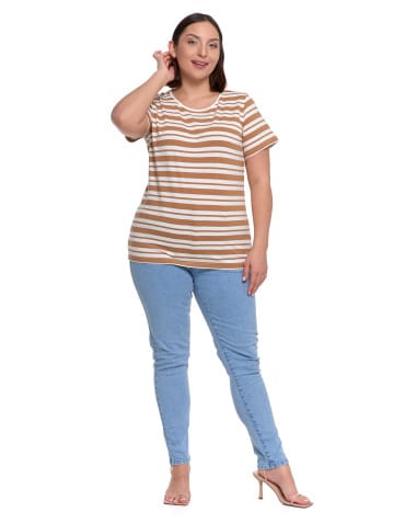 Koszulki i T-shirty - T-shirt damski bawełniany w paski BRĄZOWY - produkt 5