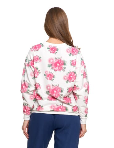 Bluzy damskie - Bluza dresowa damska z kwiatowym nadrukiem BIAŁY - produkt 3