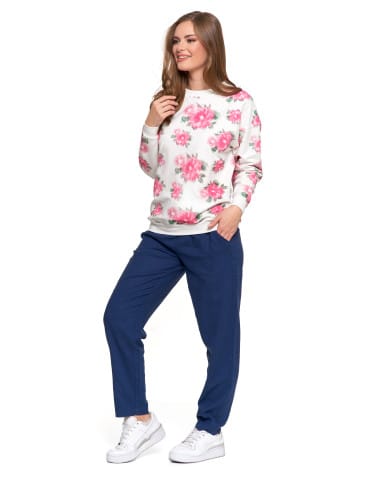 Bluzy damskie - Bluza dresowa damska z kwiatowym nadrukiem BIAŁY - produkt 4