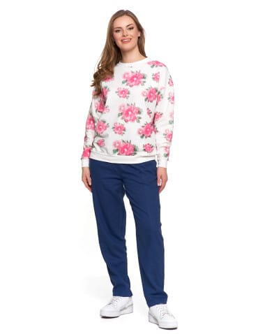 Bluzy damskie - Bluza dresowa damska z kwiatowym nadrukiem BIAŁY - produkt 6