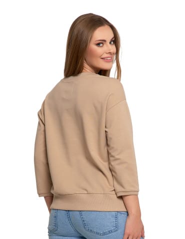 Bluzy damskie - Bluza damska z kieszonką o luźnym kroju BEŻOWY - produkt 2