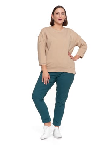 Bluzy damskie - Bluza damska z kieszonką o luźnym kroju BEŻOWY - produkt 7